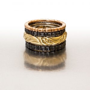 Pink, Black & Gold 4 pc.Ring Stack I