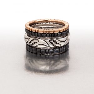 Pink, Black & Silver 4-pc Ring Stack I