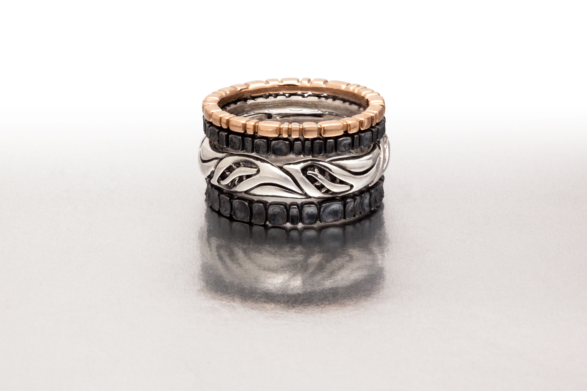 Pink, Black & Silver 4-pc Ring Stack I
