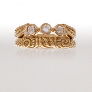 3 Stone LEAF Ring Set with Small LEAF & FERN Band