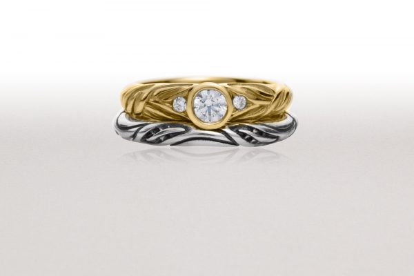 Gold Alternating Leaf Ring with Bright Silver Thin Leaf Circlet Ring