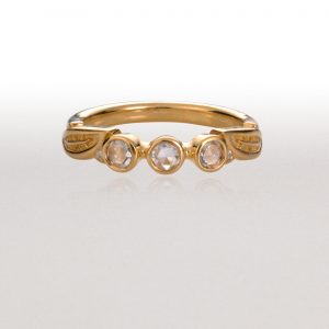 3 Stone (symmetrical) LEAF Ring with Rose-Cut Diamonds