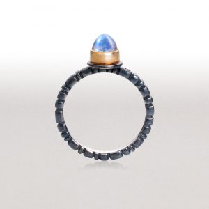 Medium PAVERS Ring in Black & Gold with Blue Moonstone