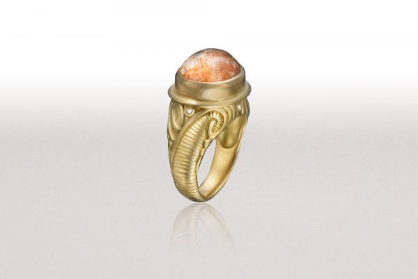 FERN Ring with African Sunstone & Diamonds
