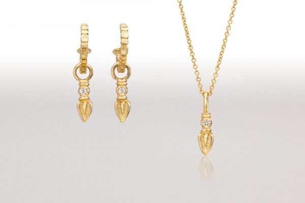 Gold Earring and Gold Pendant Ensemble